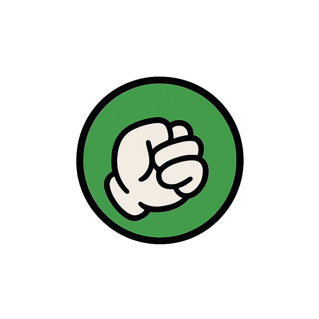 Circle with a green background and a closed hand image